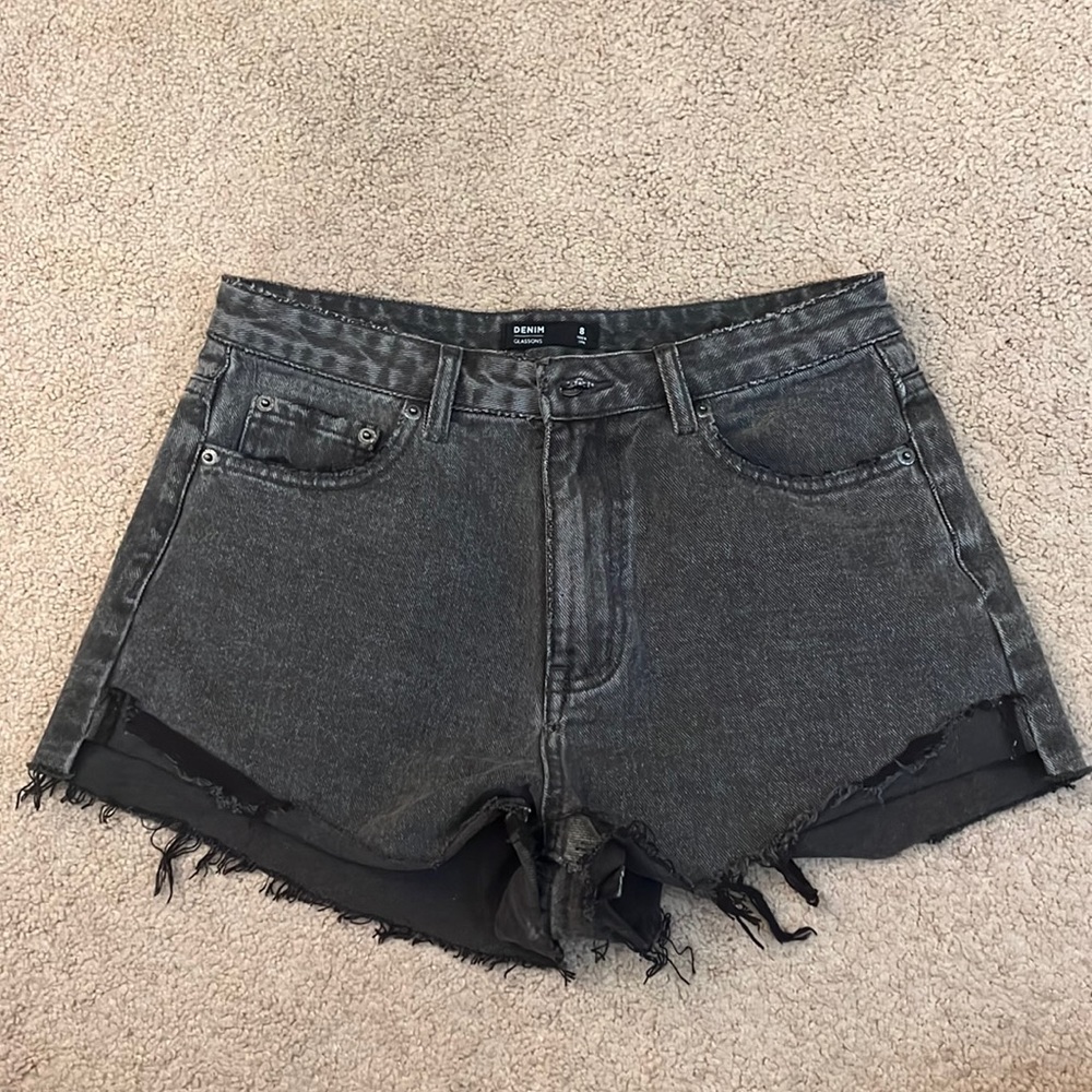 Glassons Black Denim Distressed Shorts - Size 8